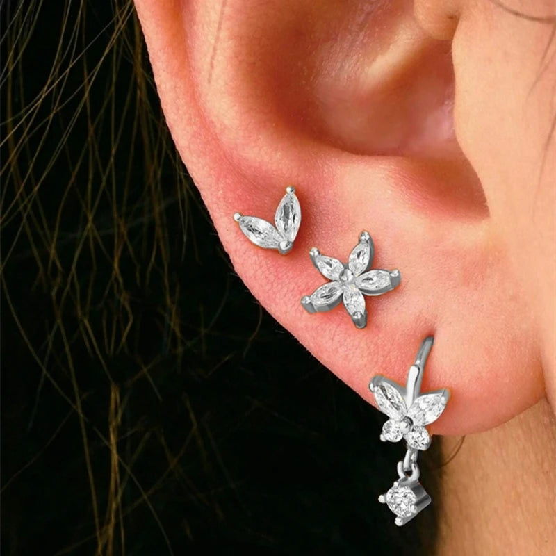 3-Piece Stainless Steel Zircon Huggie Hoop Earrings Set for Women