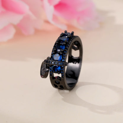 Vintage Gold Tone Royal Blue Stone Statement Ring for Women