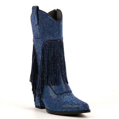 Premium Rhinestone Pointed Toe Mid-Calf Boots