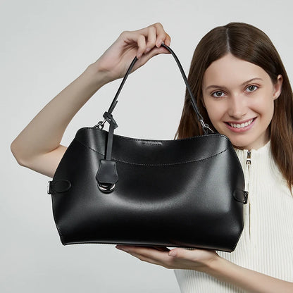 BURMINSA Large Genuine Leather Work Shoulder Bag Women Vintage Brown Cowhide Tote Bag Daily Office Commuter Crossbody Handbags