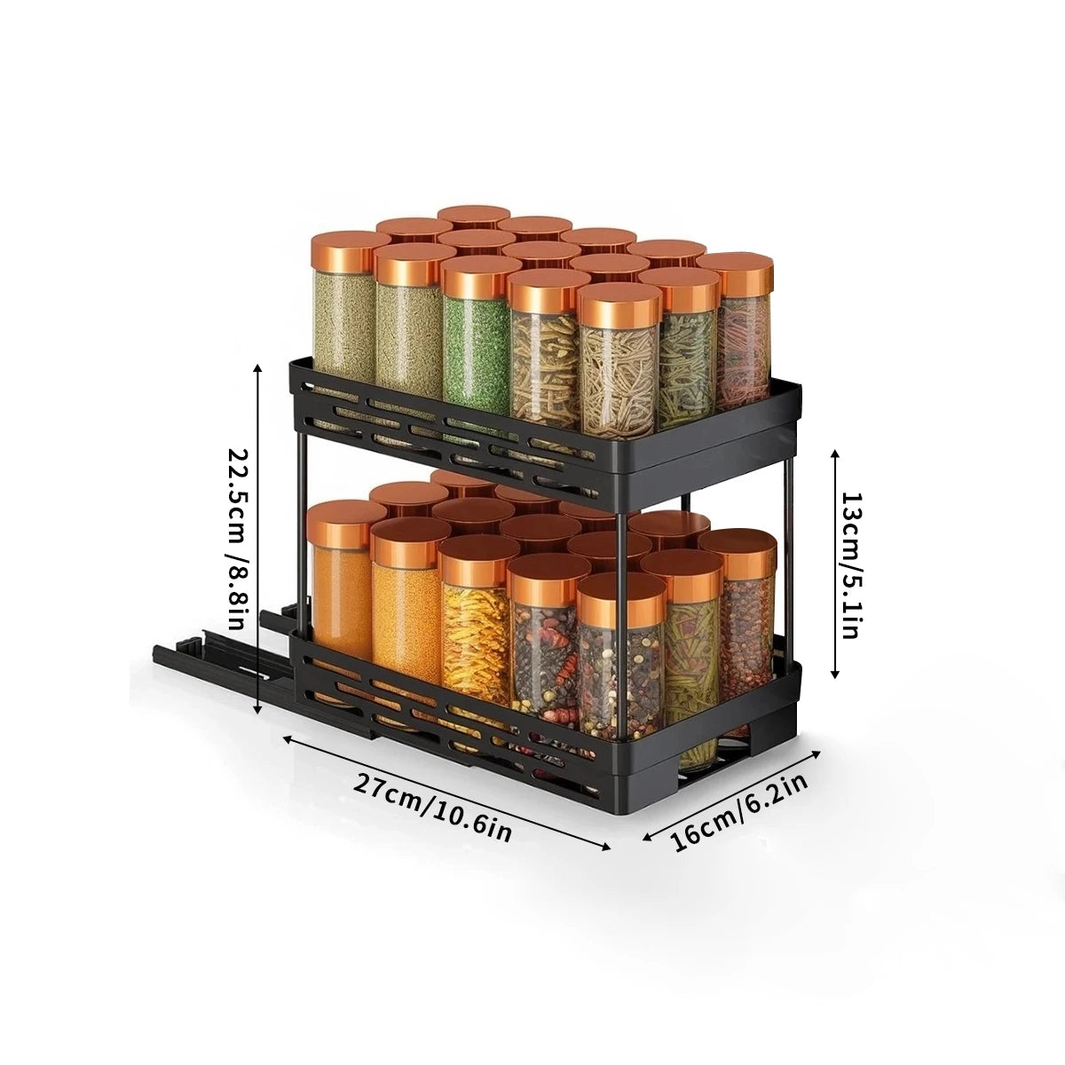 2-Tier Pull-Out Spice Rack Organizer