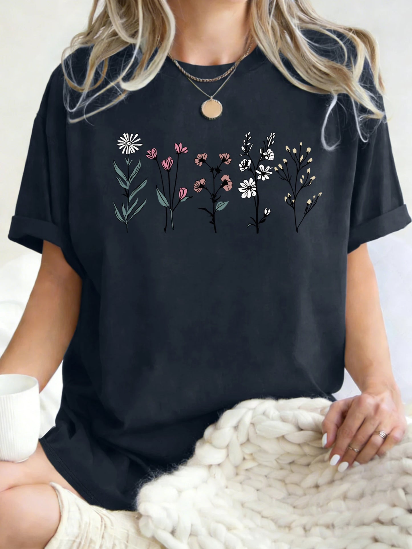 Floral Print Loose Fit Short Sleeve T-Shirt