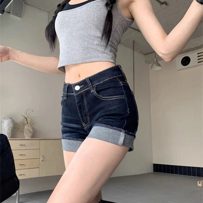 High Waist Roll-Up Hem Denim Shorts
