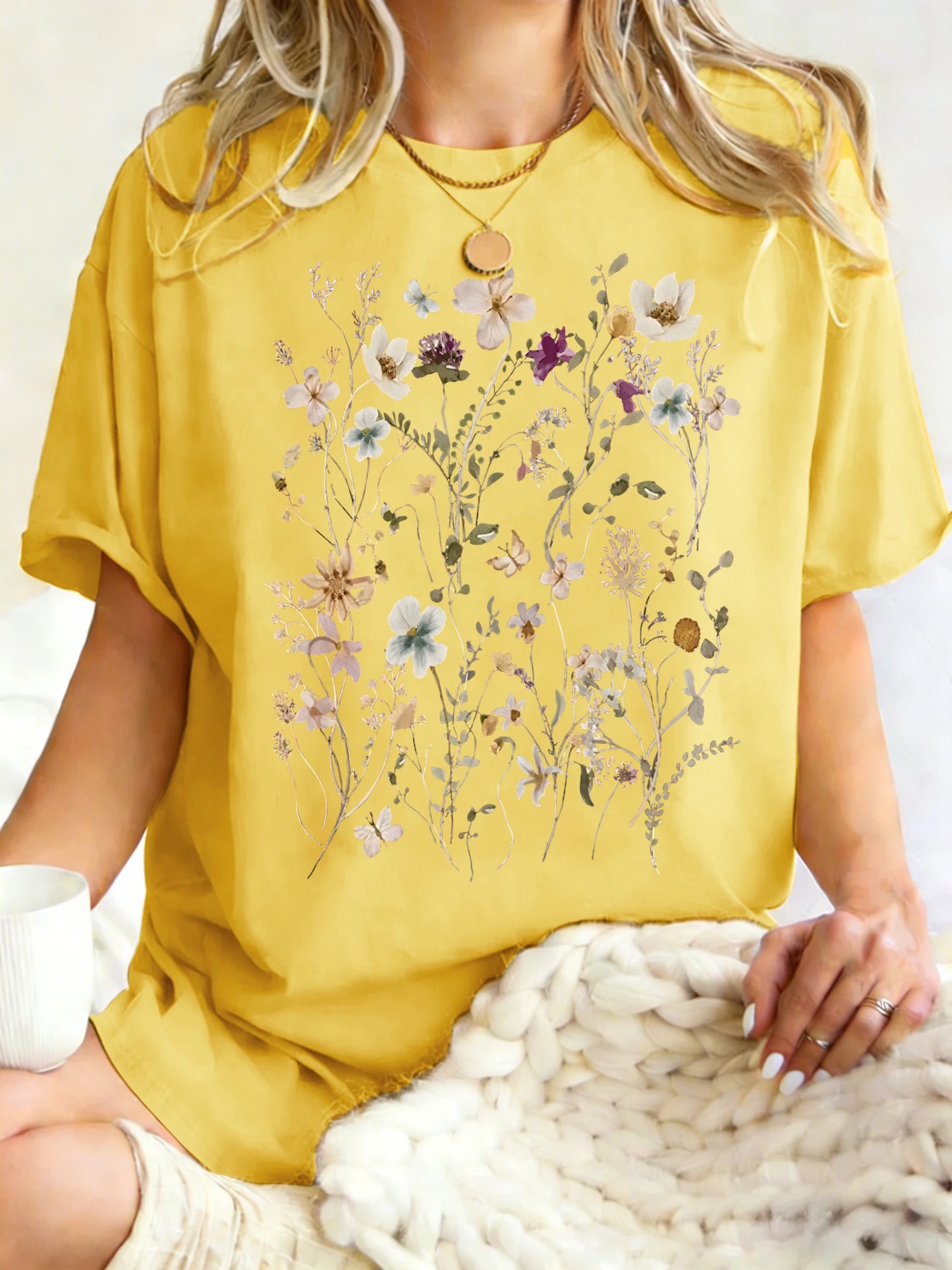 Floral Cluster Print Oversized Short Sleeve T-Shirt