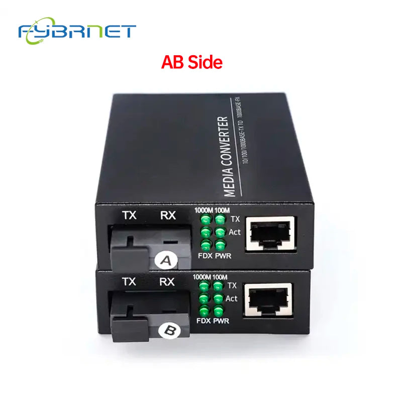 Gigabit Fiber Optic Media Converter 10/100/1000Mbps Single Mode SC Fiber to RJ45 Ethernet Converter 20KM