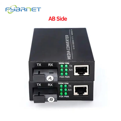 Gigabit Fiber Optic Media Converter 10/100/1000Mbps Single Mode SC Fiber to RJ45 Ethernet Converter 20KM