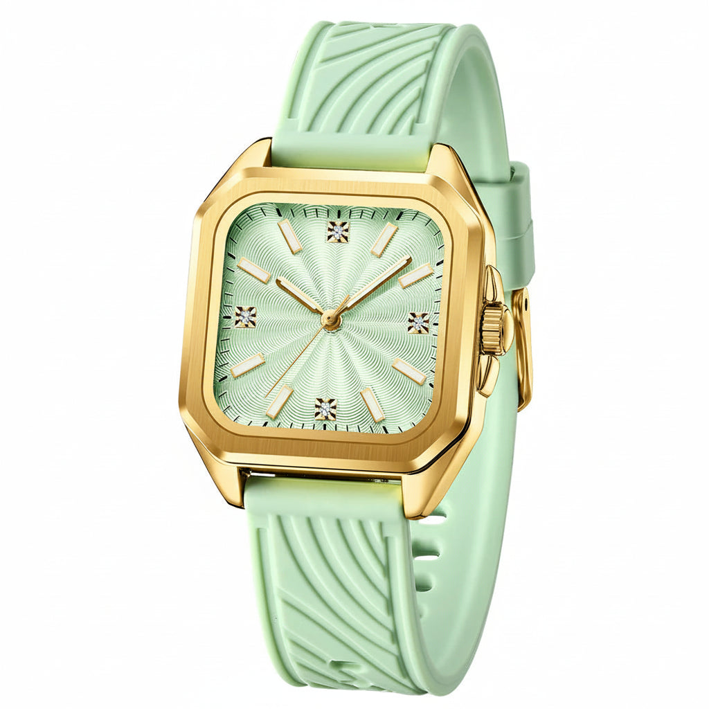 Luxury Square Quartz Wrist Watch with Silicone Strap & Water-Resistant Design