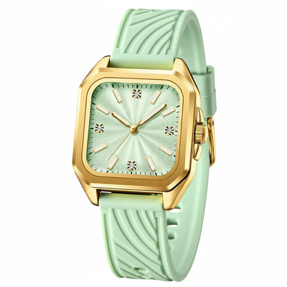 Luxury Square Quartz Wrist Watch with Silicone Strap & Water-Resistant Design