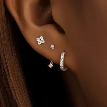 3-Piece Stainless Steel Zircon Huggie Hoop Earrings Set for Women