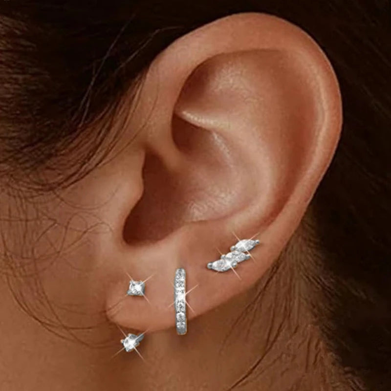 3-Piece Stainless Steel Zircon Huggie Hoop Earrings Set for Women