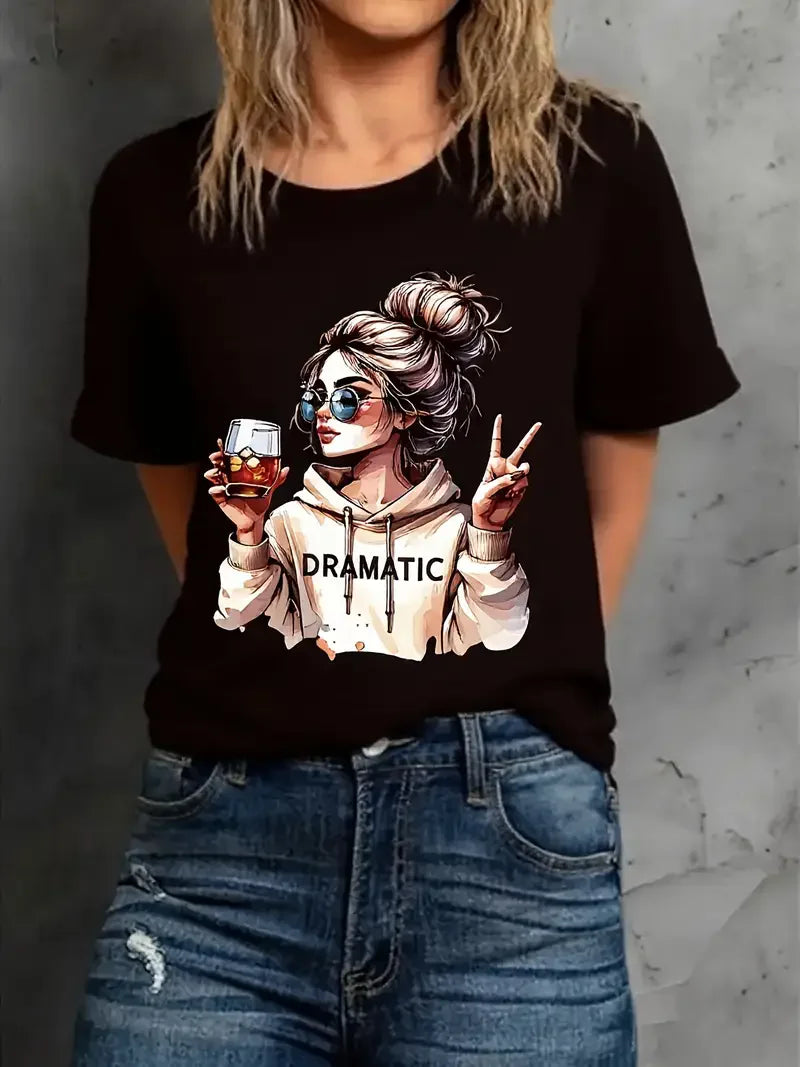 Dramatic Graphic Print Casual Short Sleeve T-Shirt