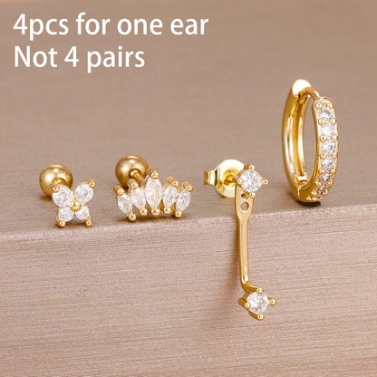 4-Piece Stainless Steel Zircon Huggie Hoop Earrings Set for Women