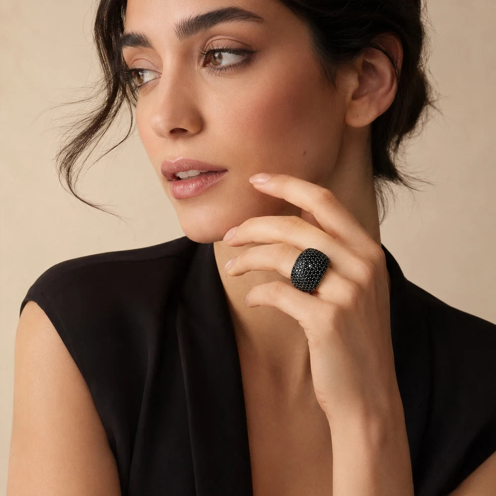 Vintage Black Pave Cocktail Ring in 925 Sterling Silver