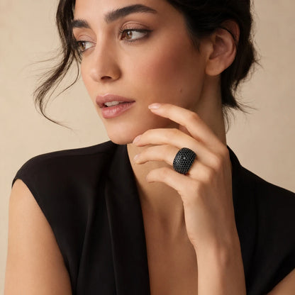 Vintage Black Pave Cocktail Ring in 925 Sterling Silver