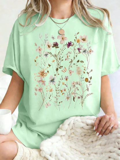 Floral Cluster Print Oversized Short Sleeve T-Shirt