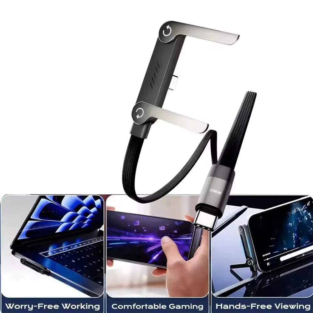 240W 2-in-1 USB to USB-C Fast Charging Cable with Foldable Stand