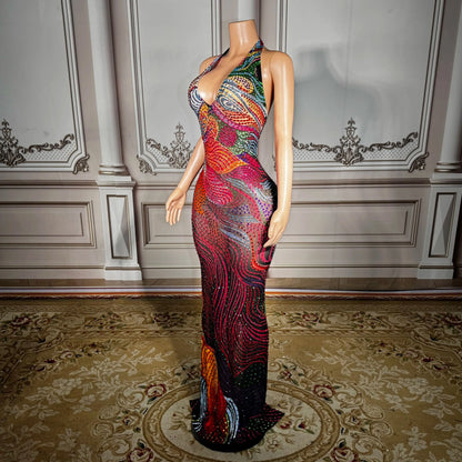 Plus Size Sheer Mesh Party Dress with Low Back & Rhinestone Detail