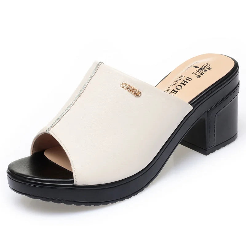 Women's Platform Peep Toe Mule Sandals with Chunky Heel