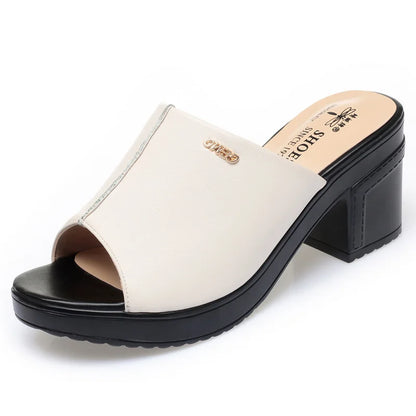 Women's Platform Peep Toe Mule Sandals with Chunky Heel