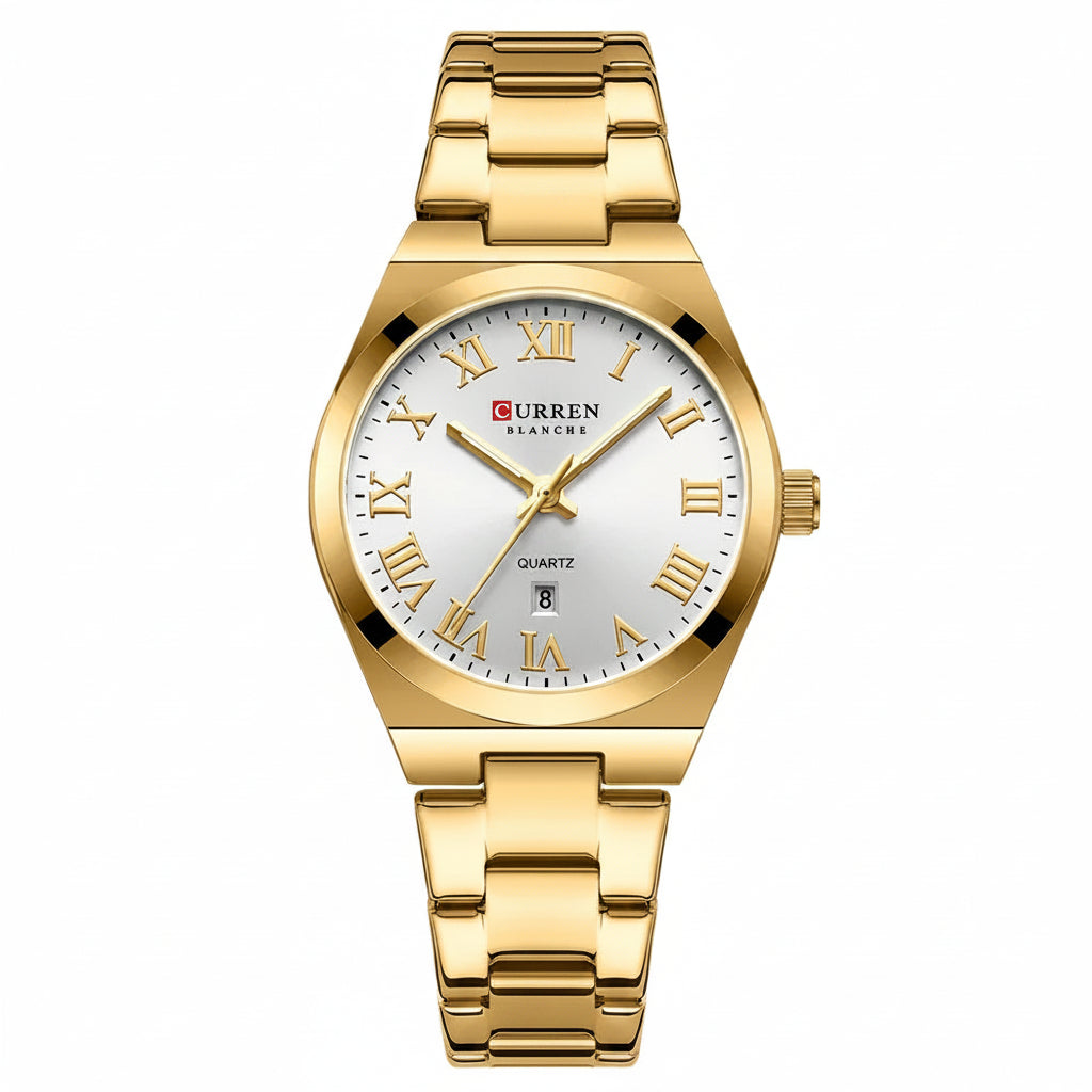 Luxury Stainless Steel Analog Quartz Wrist Watch with Date Display & Water Resistance