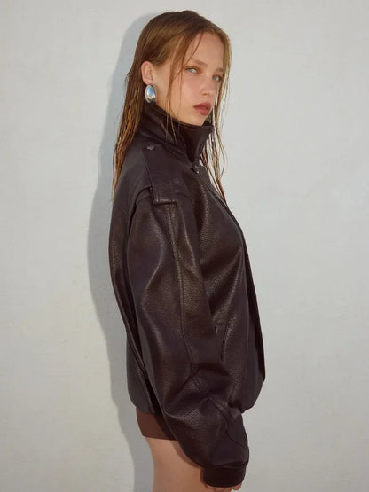 Lapel Collar Leather Jacket