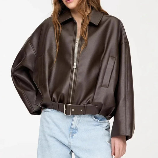 Vintage PU Leather Bomber Jacket
