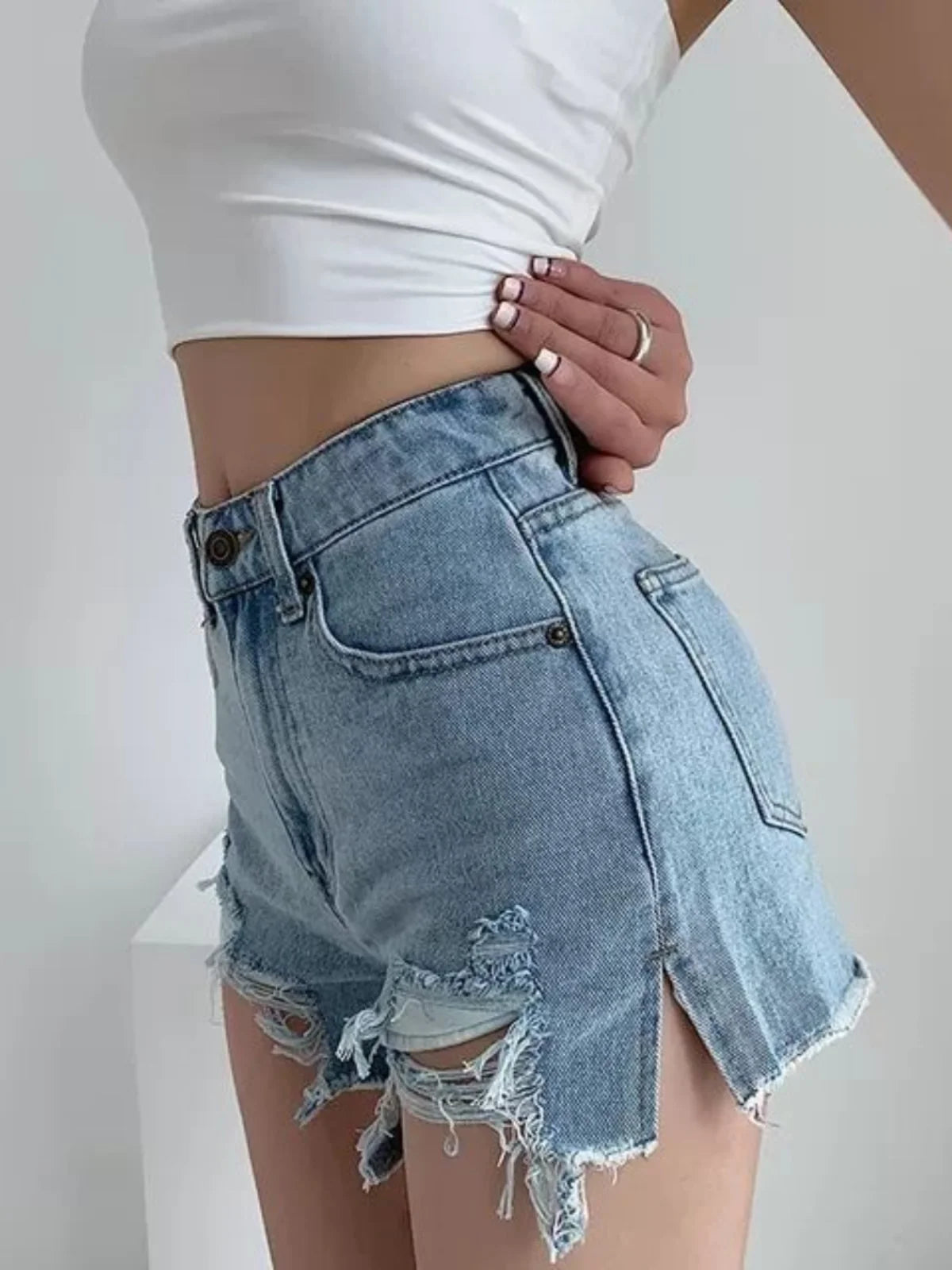 High Waist Wide Leg A-Line Casual Denim Shorts