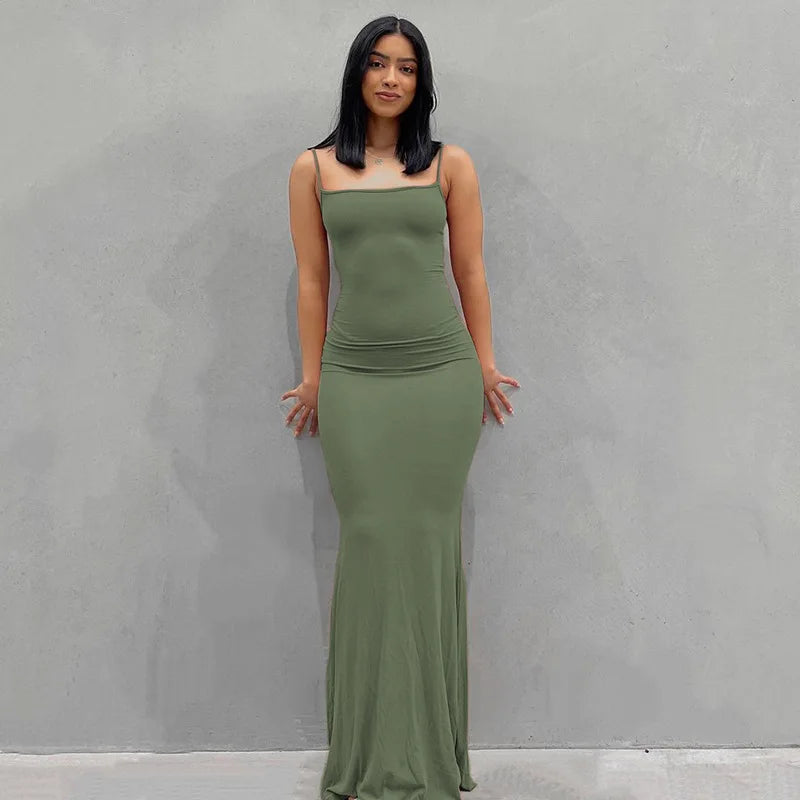 Sleeveless Spaghetti Strap Bodycon Trumpet Maxi Dress