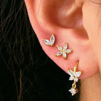 3-Piece Stainless Steel Zircon Huggie Hoop Earrings Set for Women