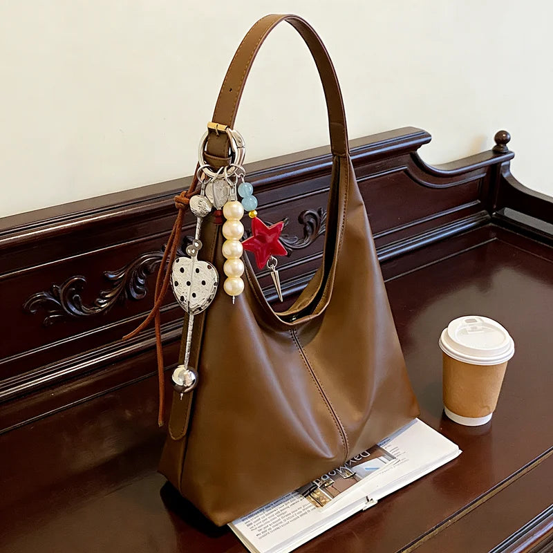 Elegant Shoulder Underarm Bags with Pendant Solid Color Synthetic Leather Handbags for Women Everyday Travel  Shopping, Parties