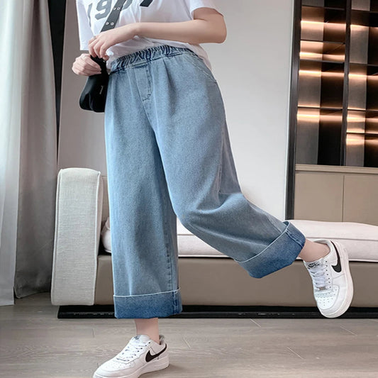 Classic Wide Leg Denim Pants with High-Rise Comfortable Fit
