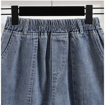 High Waist Plus Size Loose Fit Wide Leg Stretch Denim Shorts