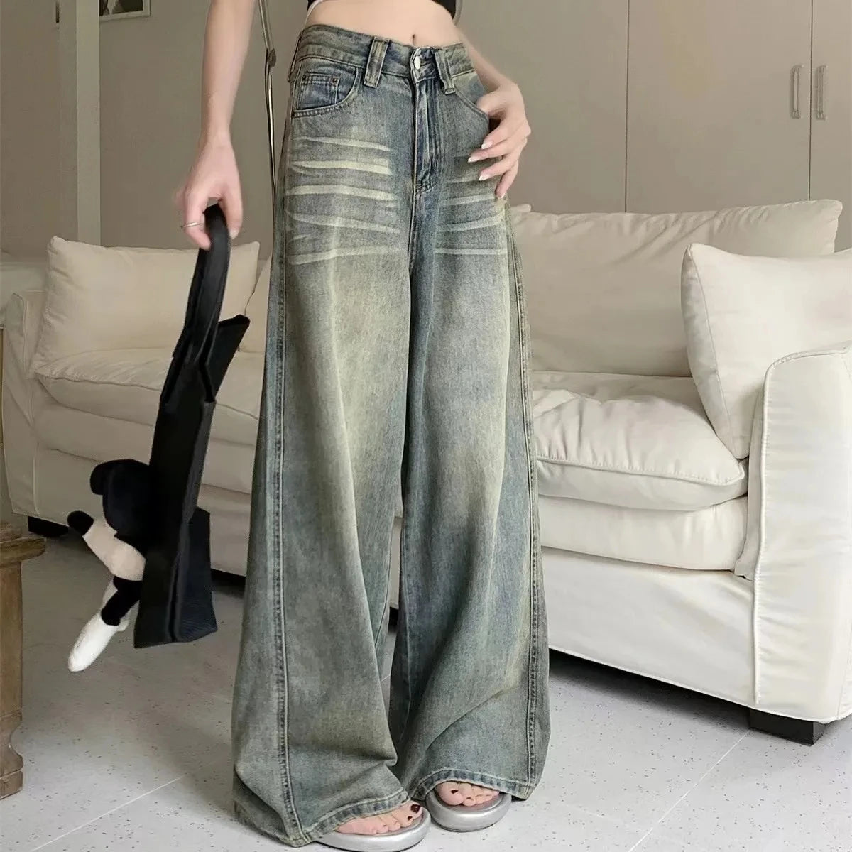 Wide Fit Casual High Waist Vintage Style Jeans