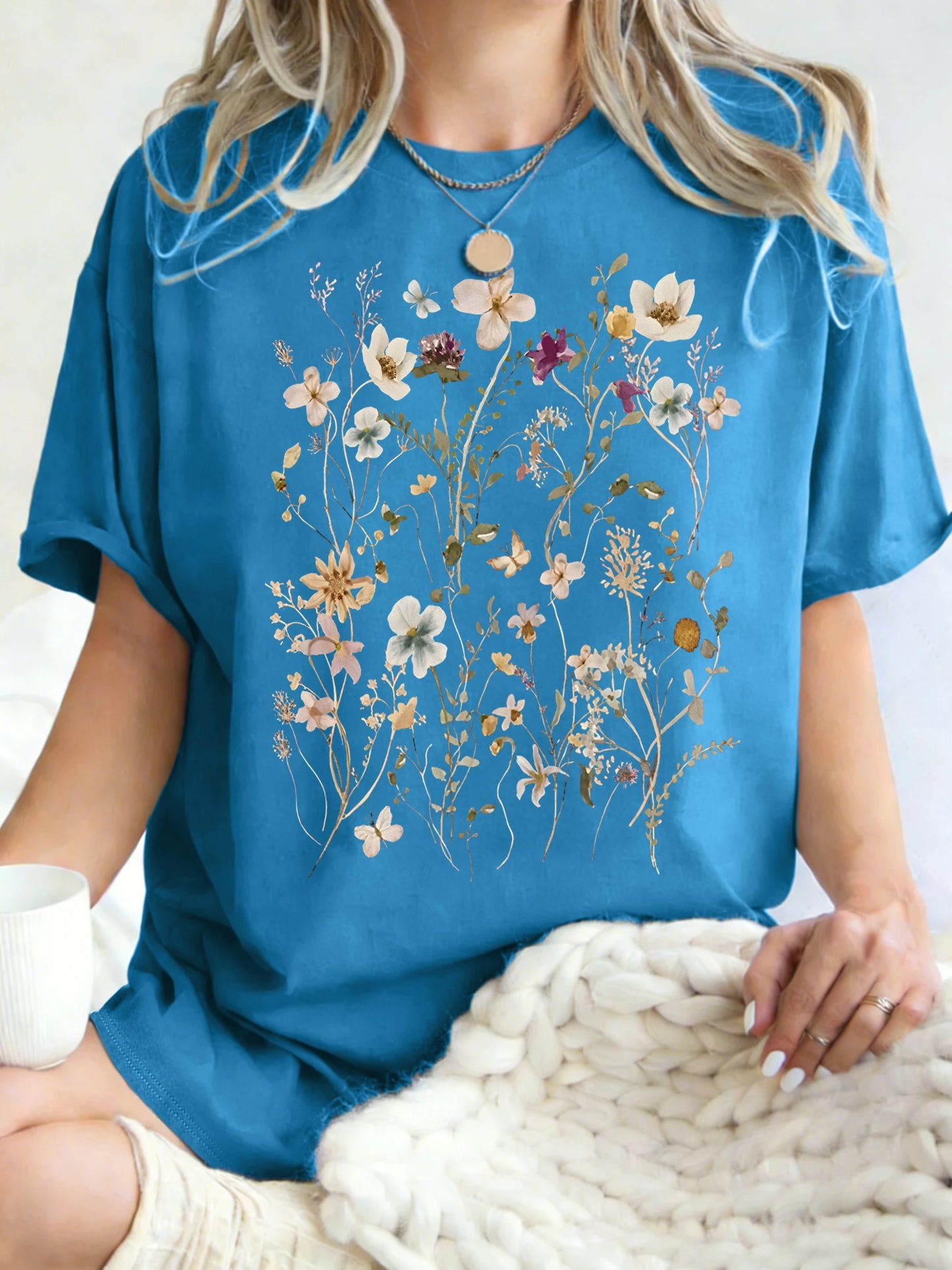 Floral Cluster Print Oversized Short Sleeve T-Shirt