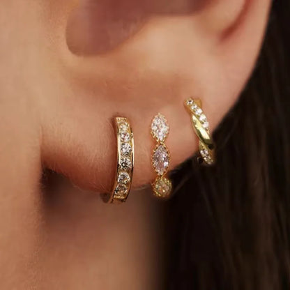 3-Piece Stainless Steel Zircon Huggie Hoop Earrings Set for Women