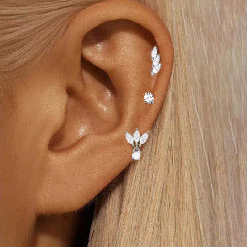 3-Piece Stainless Steel Zircon Huggie Hoop Earrings Set for Women