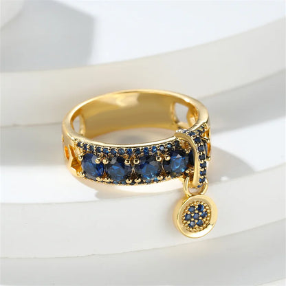 Vintage Gold Tone Royal Blue Stone Statement Ring for Women