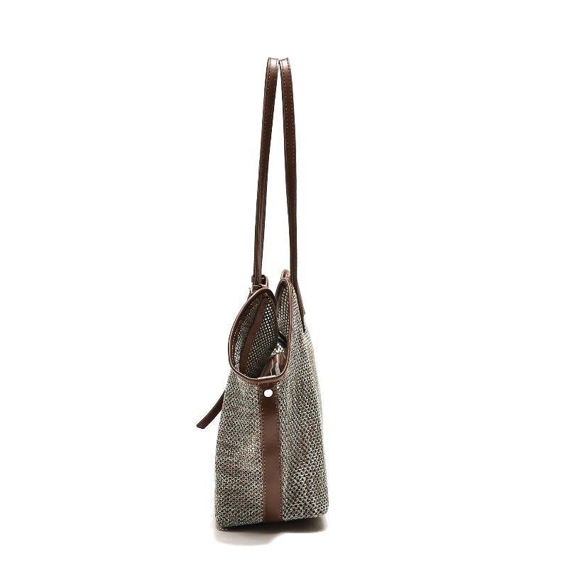 2026 Summer New Styl Mesh-Woven Large Capacity Shoulder Bag Fashionable Single Shoulder Beach Commuter Tote Bag Street Style