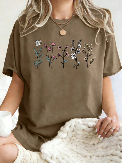 Floral Print Loose Fit Short Sleeve T-Shirt