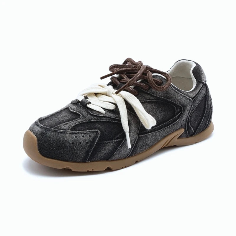 Genuine Leather Retro Trainer Sneakers