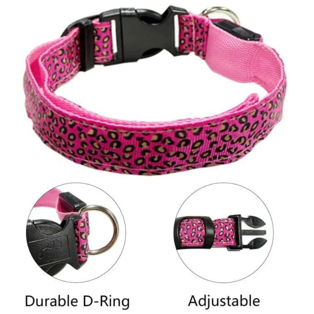 Leopard Print LED Safety Dog Collar