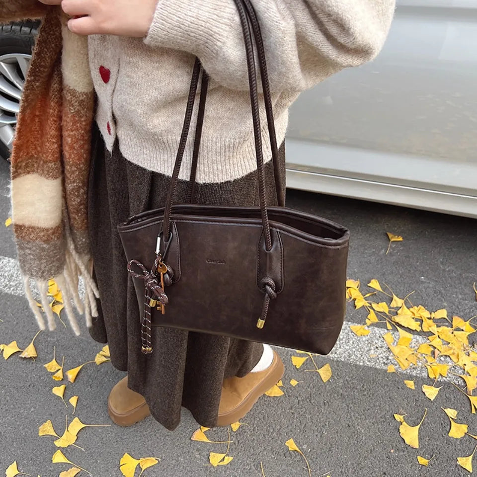 Winter PU Leather Shoulder Bags for Women Y2K Hot Female Crossbody Bag Lady Luxury Handbags and Purses Retro Tote Top-handle Bag