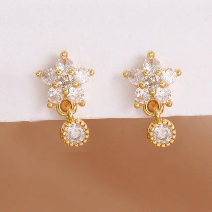 Luxury Stainless Steel Star Dangle Earrings with Sparkling Zircon