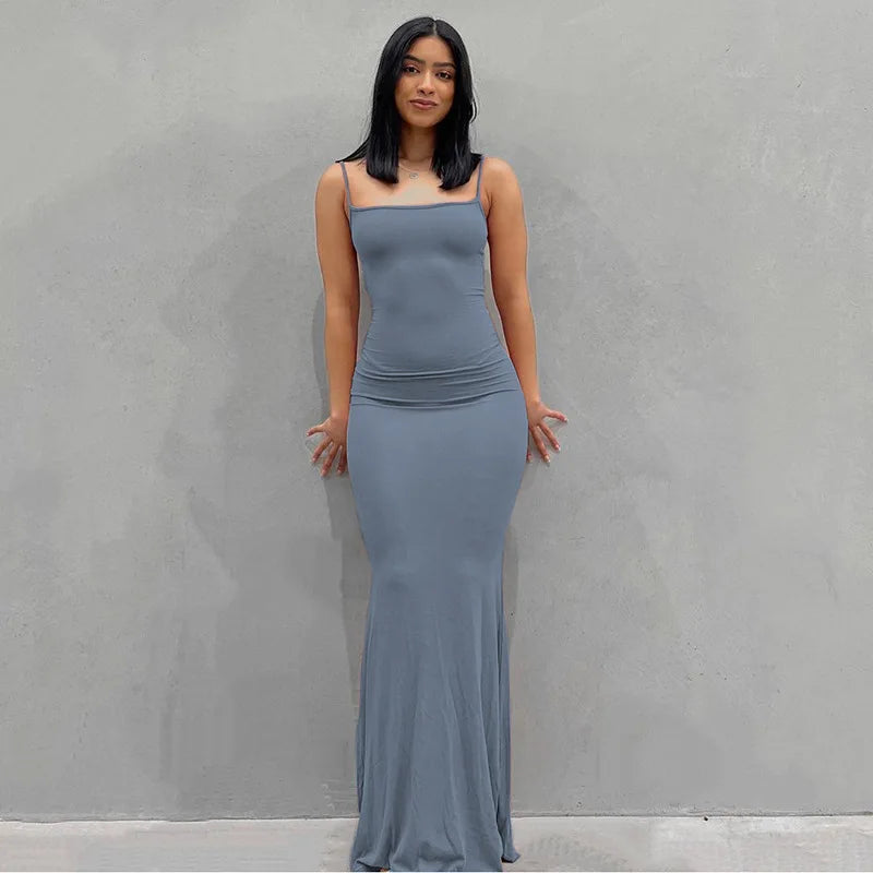 Sleeveless Spaghetti Strap Bodycon Trumpet Maxi Dress