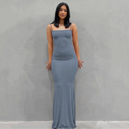 Sleeveless Spaghetti Strap Bodycon Trumpet Maxi Dress