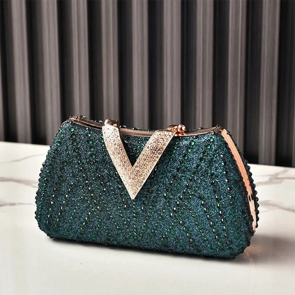 Silver Party Bag Diamond Wedding Inspired Designer Handbags for Women V Hasp Luxury Quality  Rhinestone Shoulder Crossbody Bags