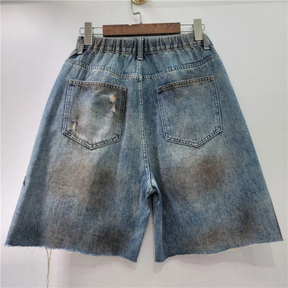 Lace Patchwork Wide Leg Denim Shorts