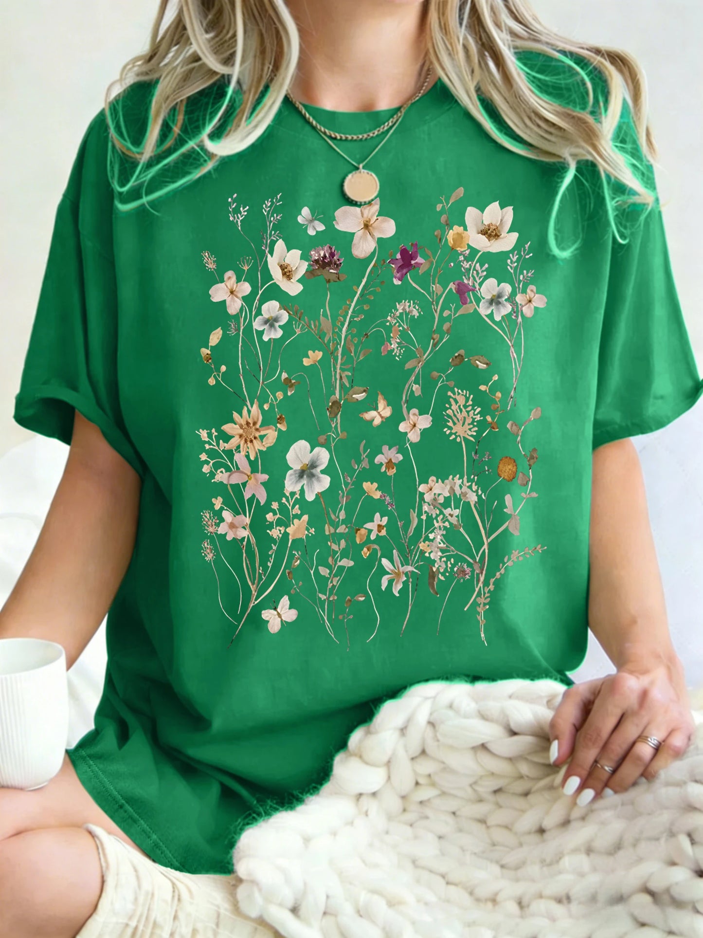 Floral Cluster Print Oversized Short Sleeve T-Shirt