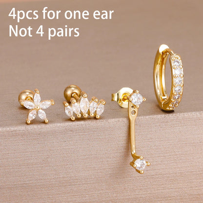 4-Piece Stainless Steel Zircon Huggie Hoop Earrings Set for Women