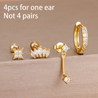 4-Piece Stainless Steel Zircon Huggie Hoop Earrings Set for Women